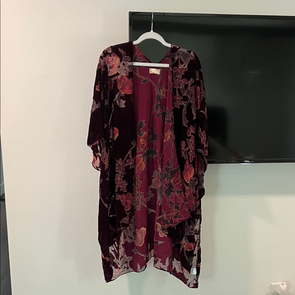 Burgundy Floral Kimono